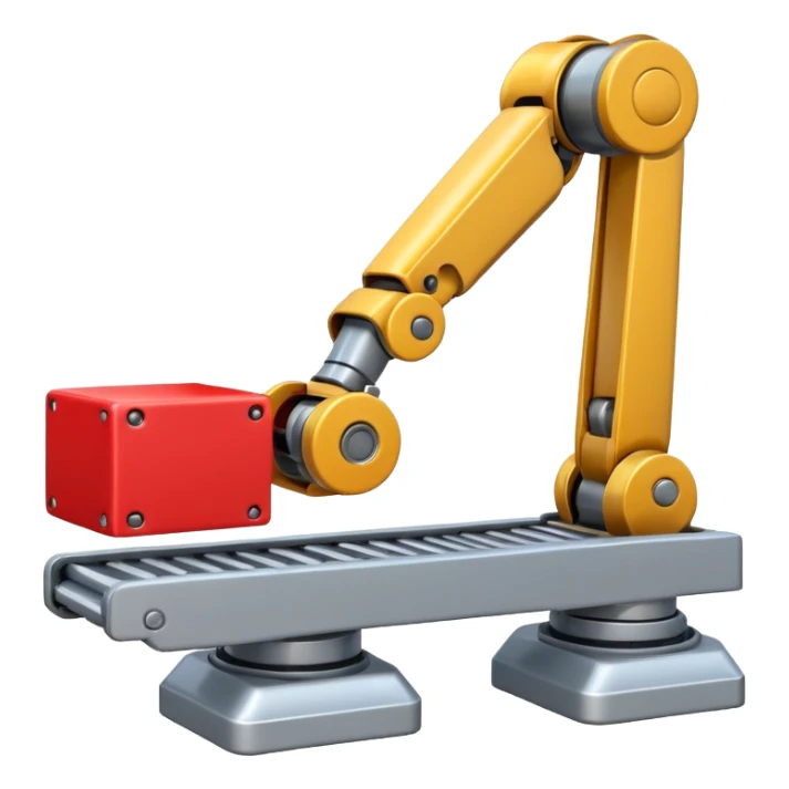 robot arm which is picking block on conveyor belt sticker