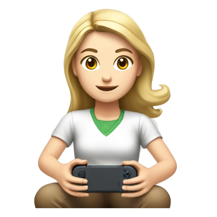 A white girl is sitting and playing a Nintendo Switch sticker