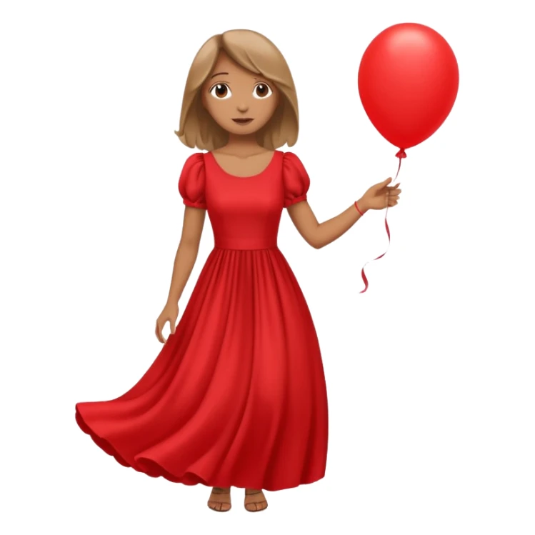female wearing dress, holding balloon, sticker