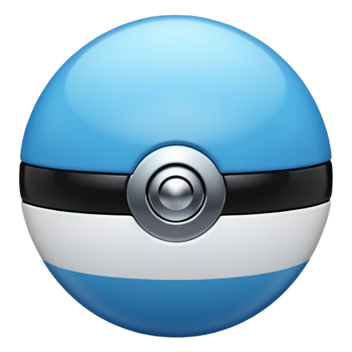 blue pokeball emoji, top half is a more saturated blue, bottom half is white, black stripe, with a white sheen, with a shiny texture sticker