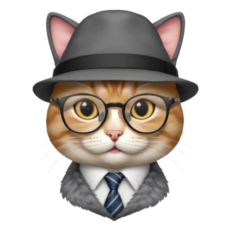 half body cat with ties and opticals and  hat sticker