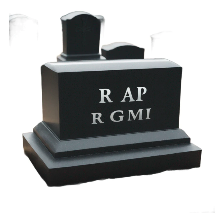 a black grave with the inscription R i P in silver sticker