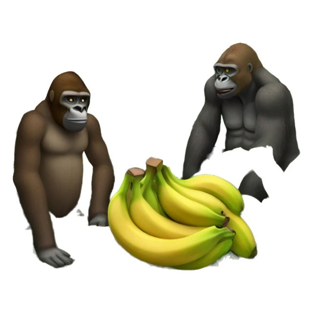 Harmonious scene with yellow banana, green plants, and brown gorilla sticker