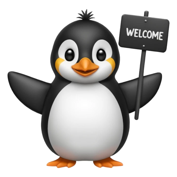 penguin with big welcome sign sticker