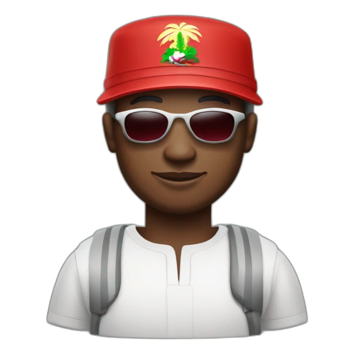 Nigerian Igbo man wearing a red and white traditional Igbo cap and silver sunglasses sticker