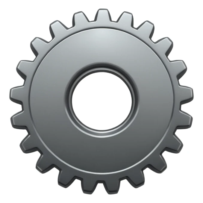 Emoji of a gear, iPhone emoji style. Flat design, smooth gradients, rounded edges, soft shadows, clean look, white background. sticker