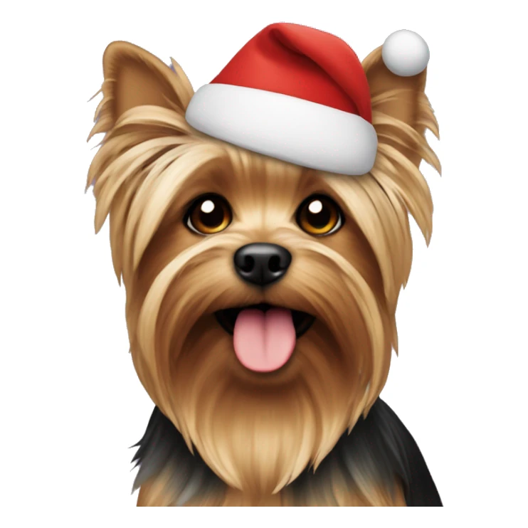 Yorky wearing a Santa hat sticker