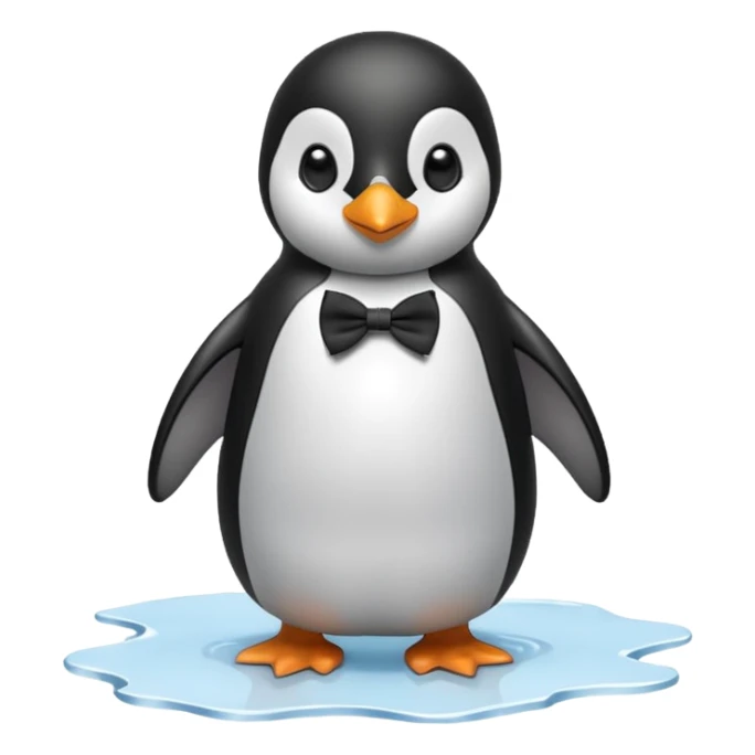 penguin, black bow tie, standing on small ice melting sticker