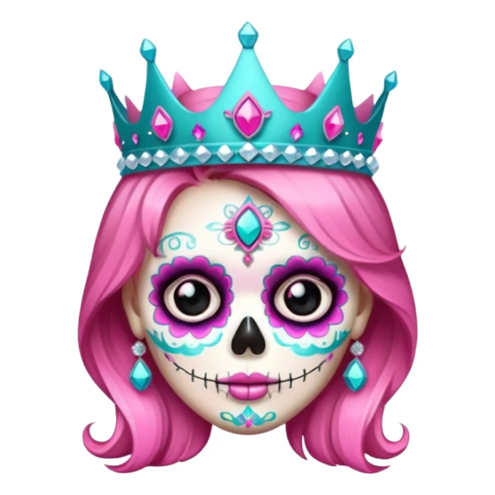 Girly Sugar Skull with a pink and teal Crown with Glitter gems sticker