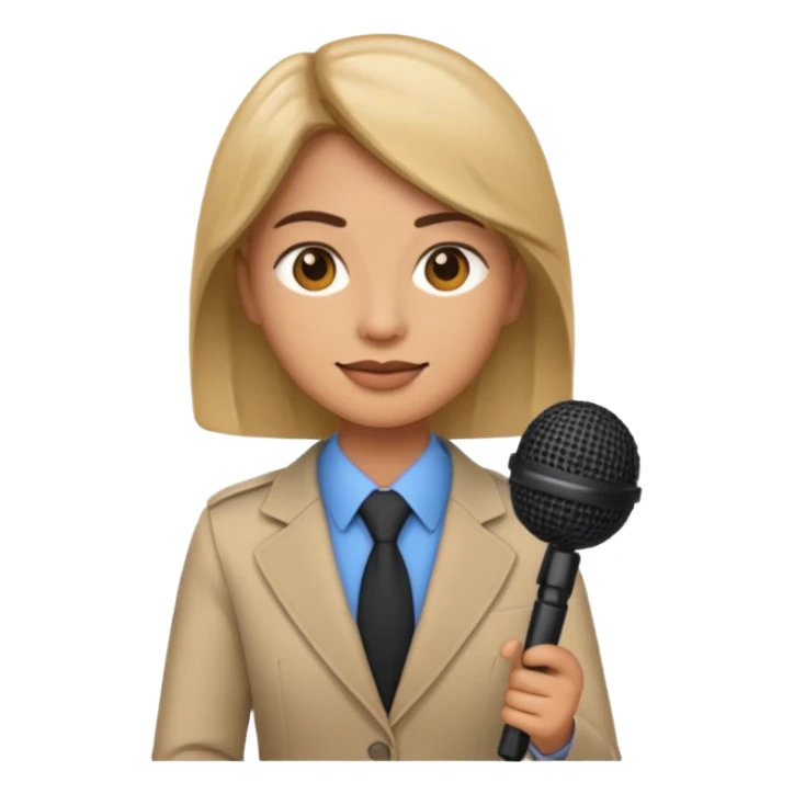 CNN journalist emoji holding a microphone with CNN logo, professional attire, neutral background sticker