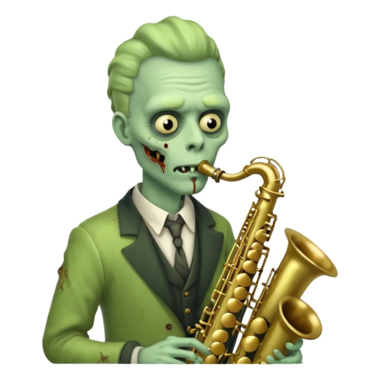 Zombie saxophonist – bent saxophone, puffed cheeks, eerie jazz vibe.
 sticker