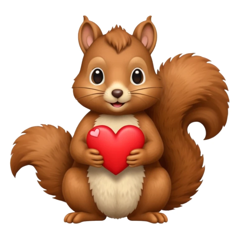 realistic-looking squirrel holding a heart, emoji style sticker