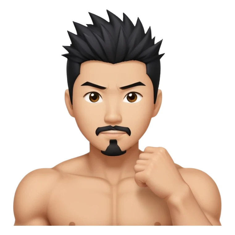 Korean Asian handsome man with black spiky hair goatee and flexing sticker