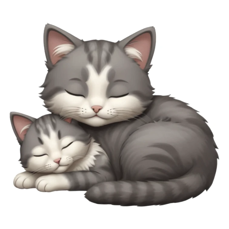 dark grey and white small cat with closed eyes, leaning his head on his paw while leaning on his elbow lying down sticker