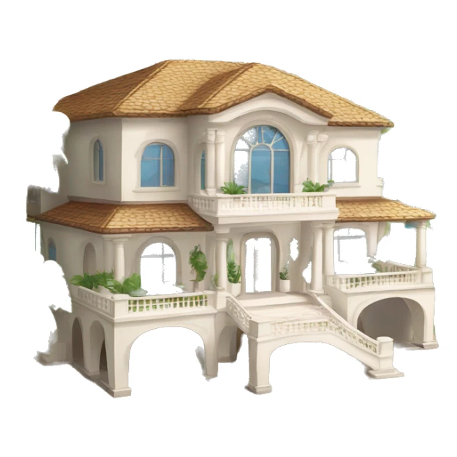 A luxurious beach mansion. Surrounded by palm trees. Located on a pristine white sand beach. The mansion should look grand and opulent, with large windows and possibly a balcony or terrace. sticker