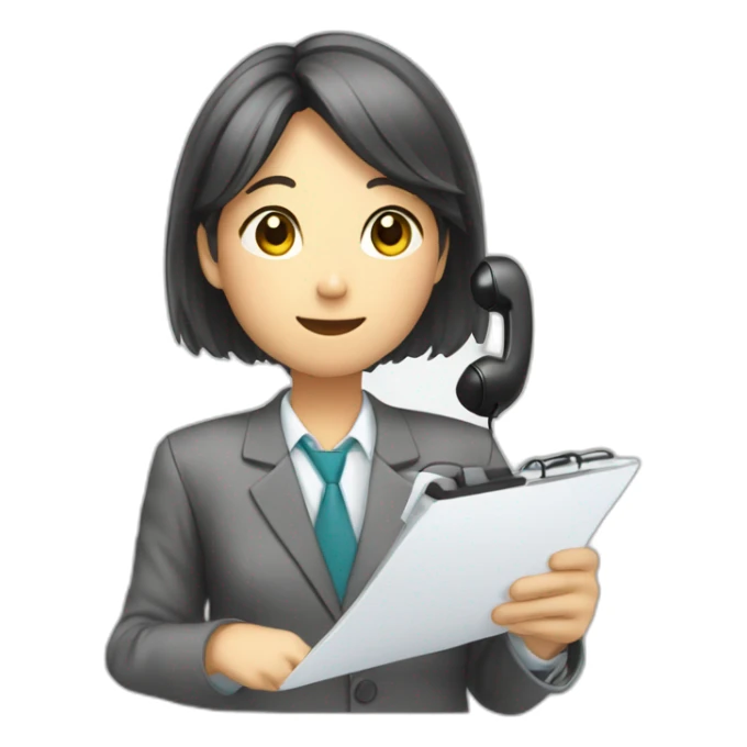 A Japanese office worker answering a phone call and taking notes sticker