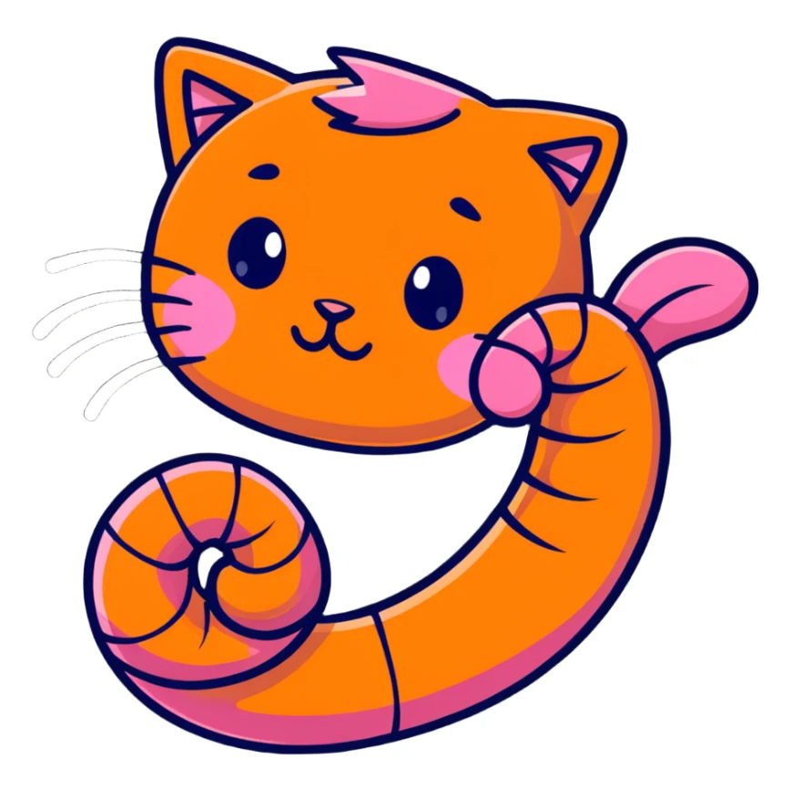 shrimp with a cat head, pink shrimp body with orange cat face sticker
