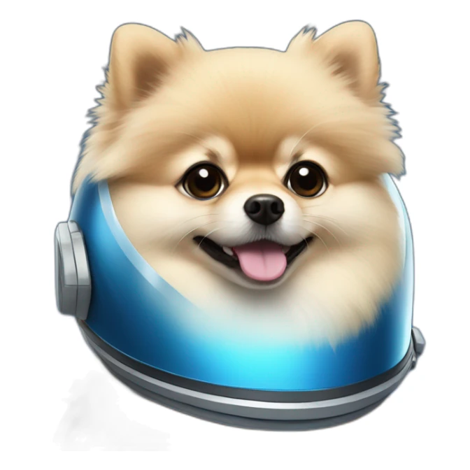 light cream pomeranian wearing a blue space helmet sticker