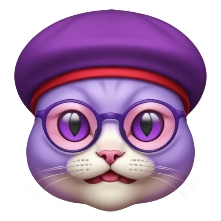 purple alien cat with no fur, and spectacles and red hat sticker