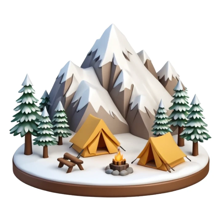 mini diorama of snowy mountains with small camp setup sticker