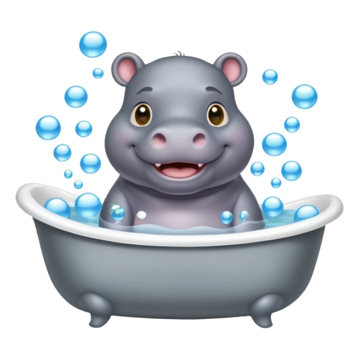 happy hippo with bubbles in bathtub sticker