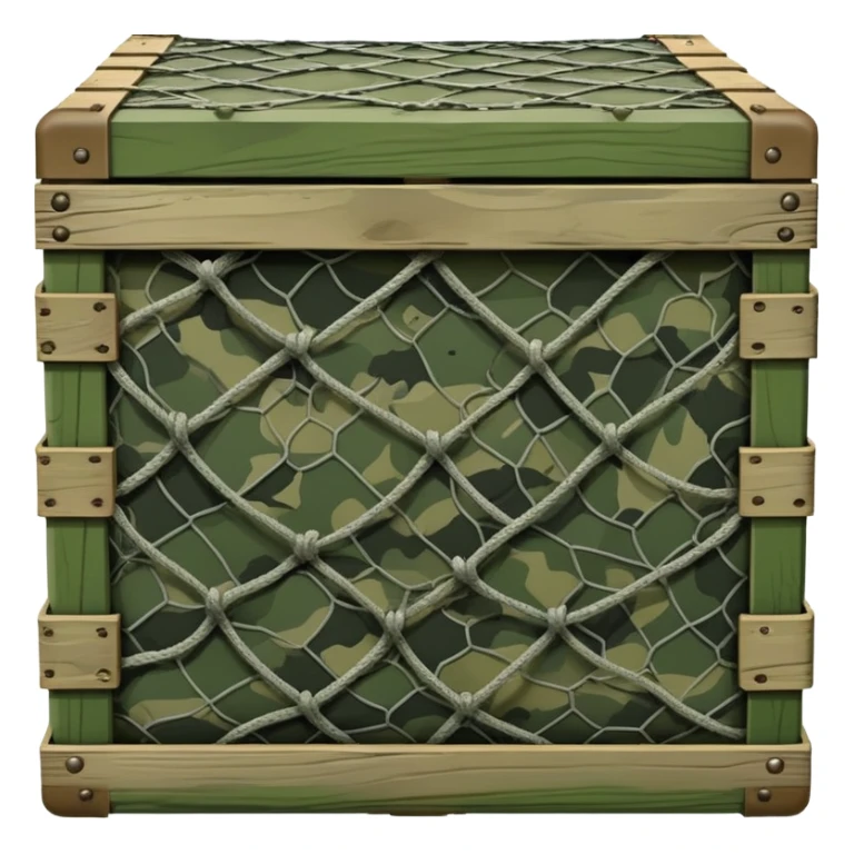 military green wooden boxes covered with camouflage net sticker