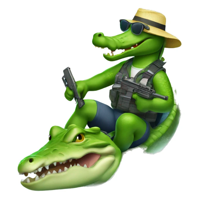 alligator in beach attire with gun surfing  sticker