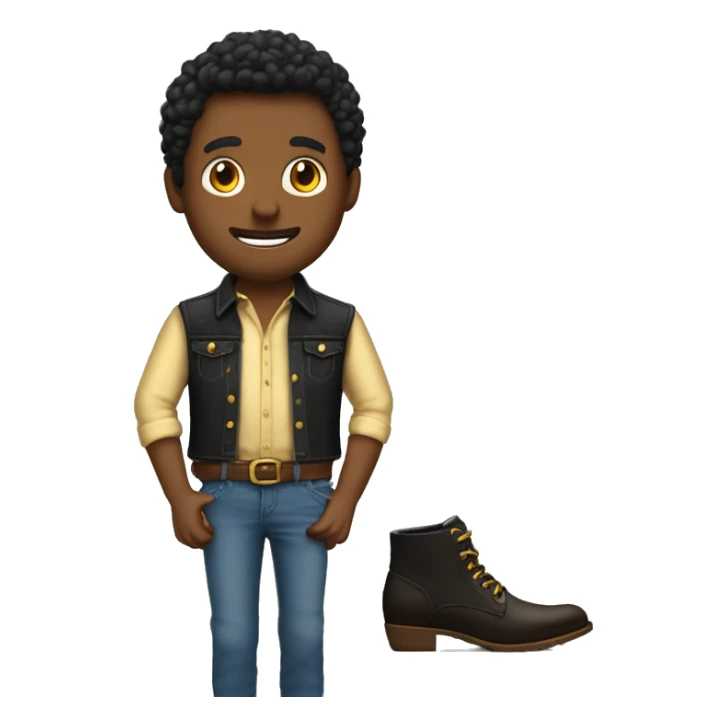  chico con camisa negra un collar dorado un jeans de mezclilla negro y Botas chocolates sticker