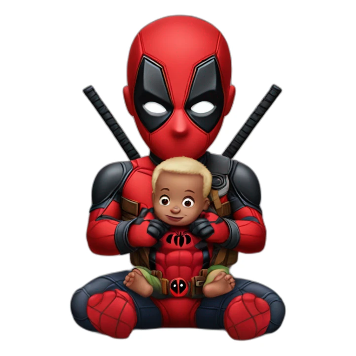 Baby deadpool with the baby Spiderman sticker