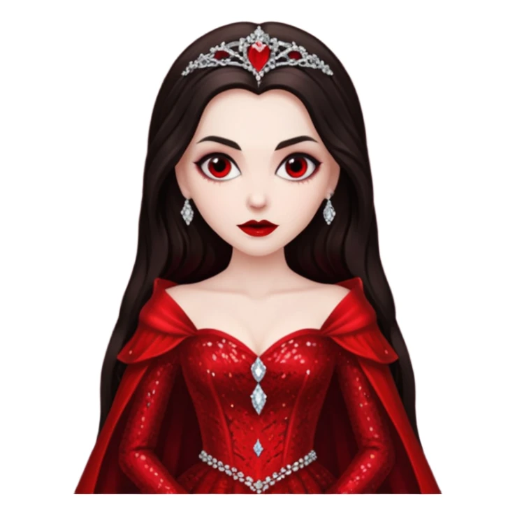 Bride of Dracula with long dark brown hair, red sequin outfit sticker