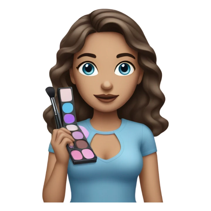 Brunett white girl with blue eyes and makeup kit sticker