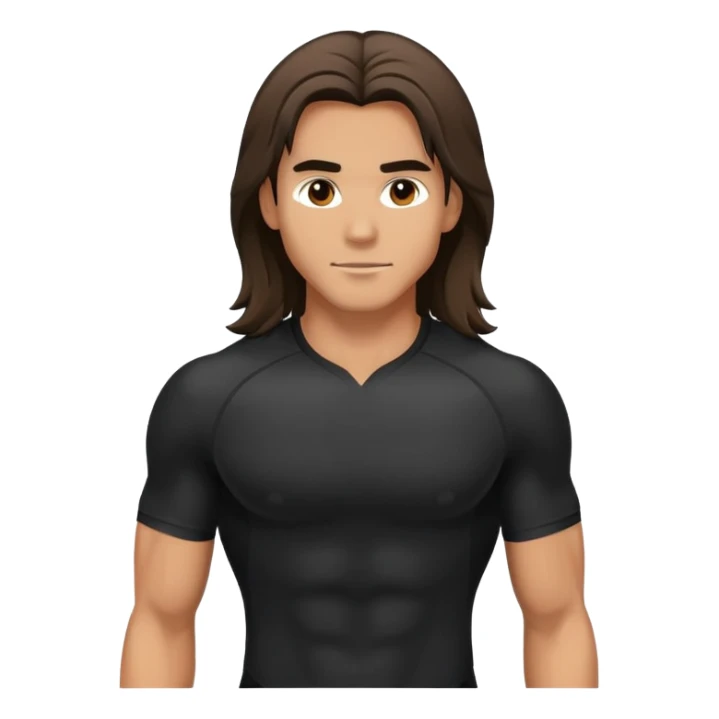 Athletic-looking guy in black sports clothes, long hair. sticker