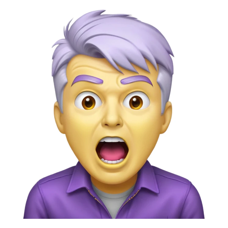 Rick Astley with yellow killer face that has his mouth wide open screaming he has purple cheeks and no eyes and the background is gray along with Rick Astley but he’s light gray sticker