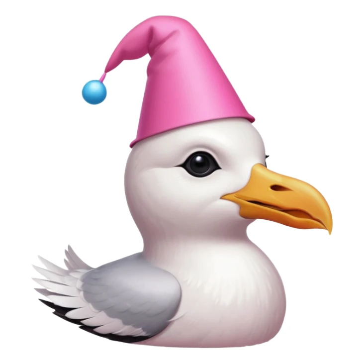 A seagull head with a party hat, without the body sticker