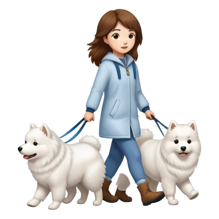 Brown-haired girl walks a Samoyed sticker