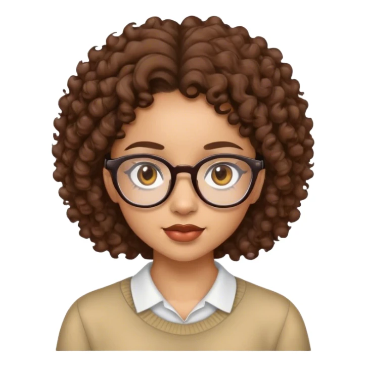 lightskin girl with glasses with brown curly hair sticker