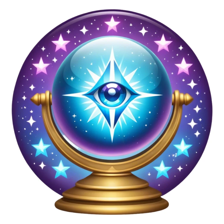 A vibrant, mystical icon symbolizing fortune telling and esotericism. Include elements like a crystal ball, tarot cards, stars, and mystical symbols with a glowing, ethereal feel. The design should be colorful, eye-catching, and evoke a sense of magic and mystery. sticker