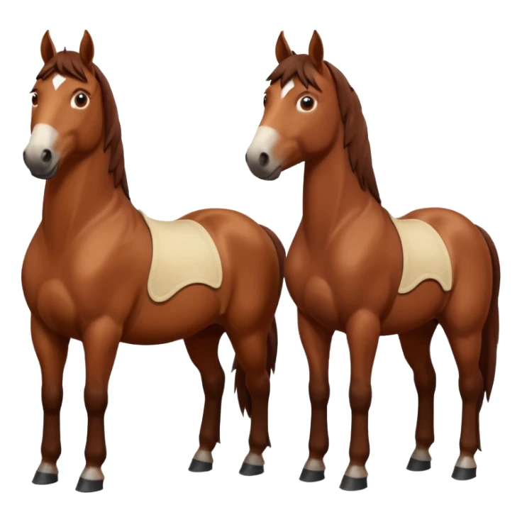 create an emoji of two horses one chestnut one a dark brown make them stand next to each other and look at each other  sticker