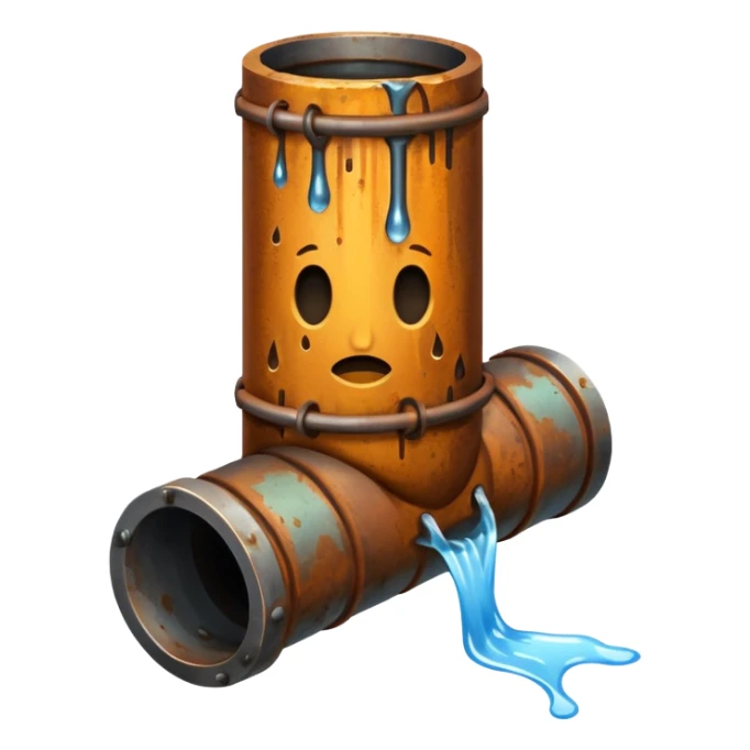 sewer steel pipe with leaking water  sticker