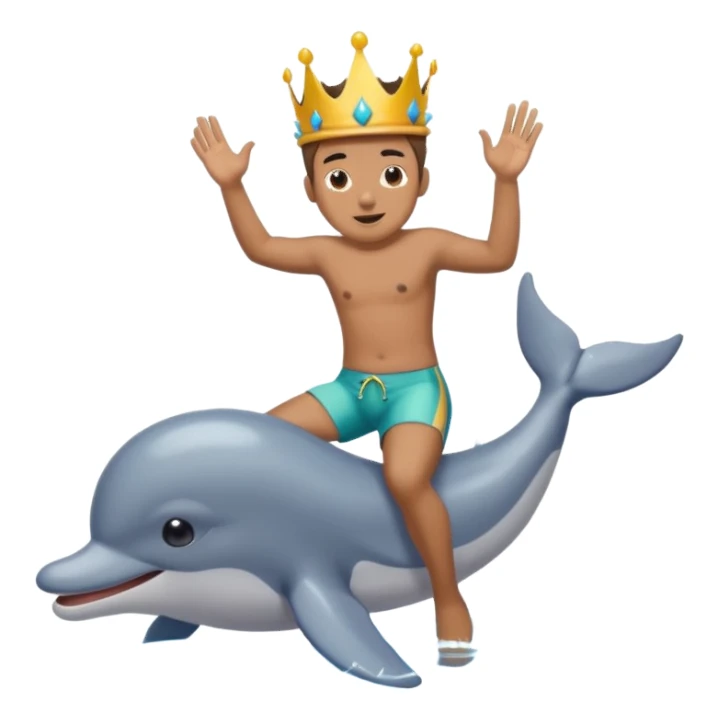 Man riding dolphin in lake with poop king on his head sticker