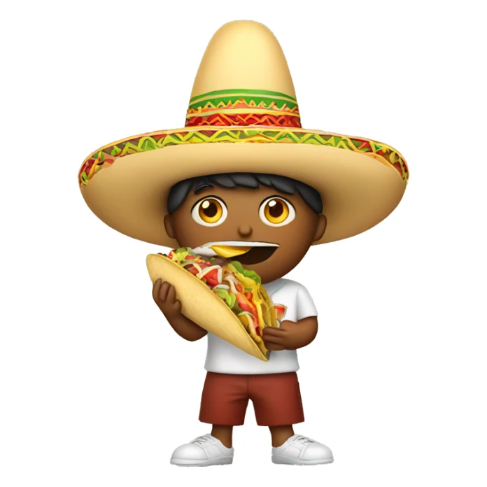 Person wearing a Mexican hat and eating a taco  sticker