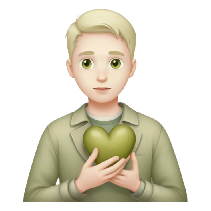 Pale olive heart in his hand faded sticker