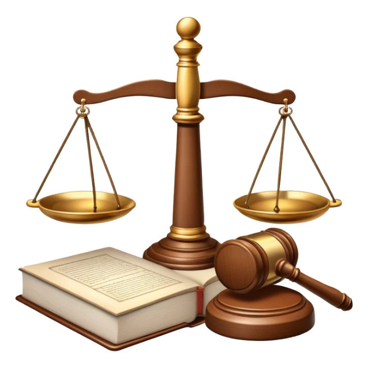 An icon featuring a gavel, legal scales, and a law book, symbolizing the study of law. The design includes a courthouse silhouette in the background, representing justice and legal systems. Transparent background highlights the principles of law and legal practice. sticker