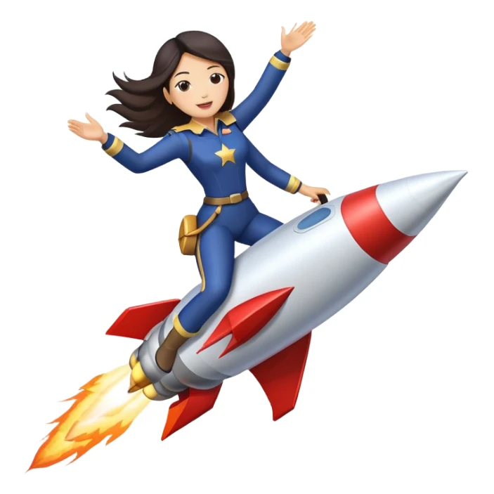 asian women riding shooting star with a rocket booster sticker