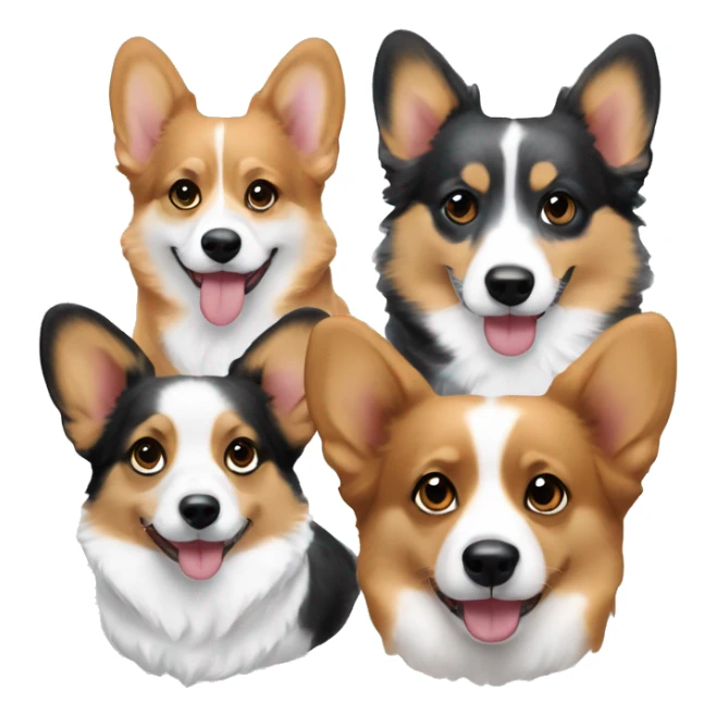 Three corgis. One is a red headed tri, one is a black headed tri, and one is a blue Merle with blue eyes sticker