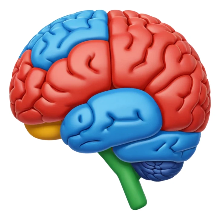 brain emoji inspired by Google’s branding, using blue red yellow and green, modern and friendly sticker