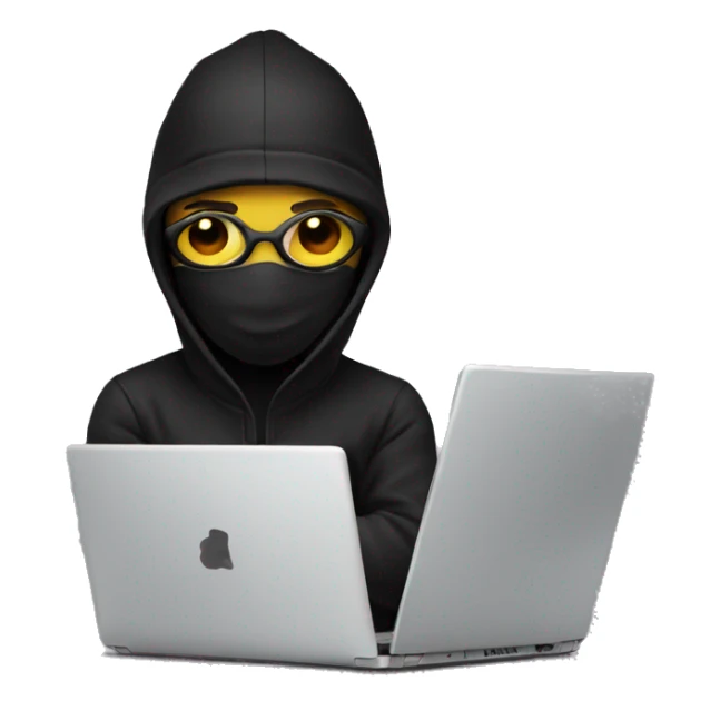 designer with laptop in black mask sticker