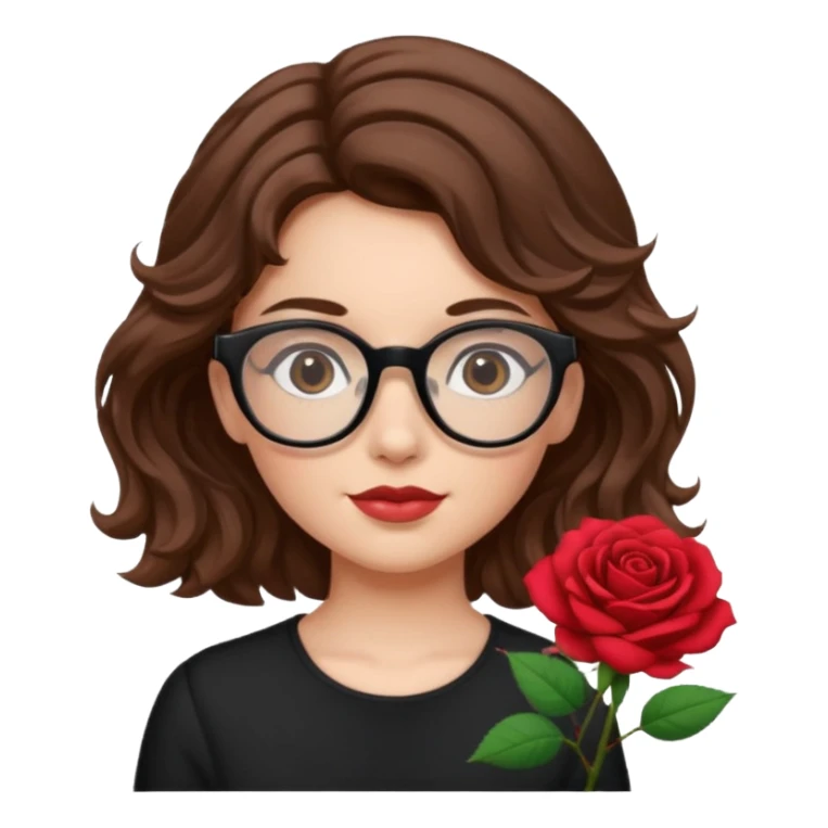 Una ragazza con capelli castani mossi e indossi occhiali neri e con una piccola rosa nella testa sticker