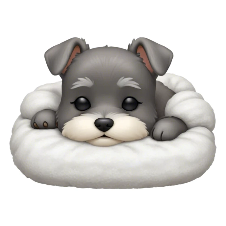 Meme-Worthy Cute Sleeping Miniature Schnauzer Portrait Emoji, Head gently tilted in a relaxed, blissful slumber with a soft, contented smile and eyes tenderly closed, featuring a neat salt-and-pepper fur with charming, relaxed features, simplified yet irresistibly endearing, highly detailed, glowing with a soft, cozy radiance, high shine, exuding gentle, heartwarming charm, styled with a soft glowing outline, capturing the essence of a sleeping Miniature Schnauzer that looks perfectly poised to become a viral icon of adorable rest! sticker