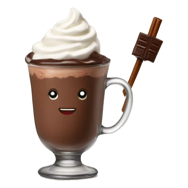 hot chocolate with whipped cream and a chocolate stick sticker